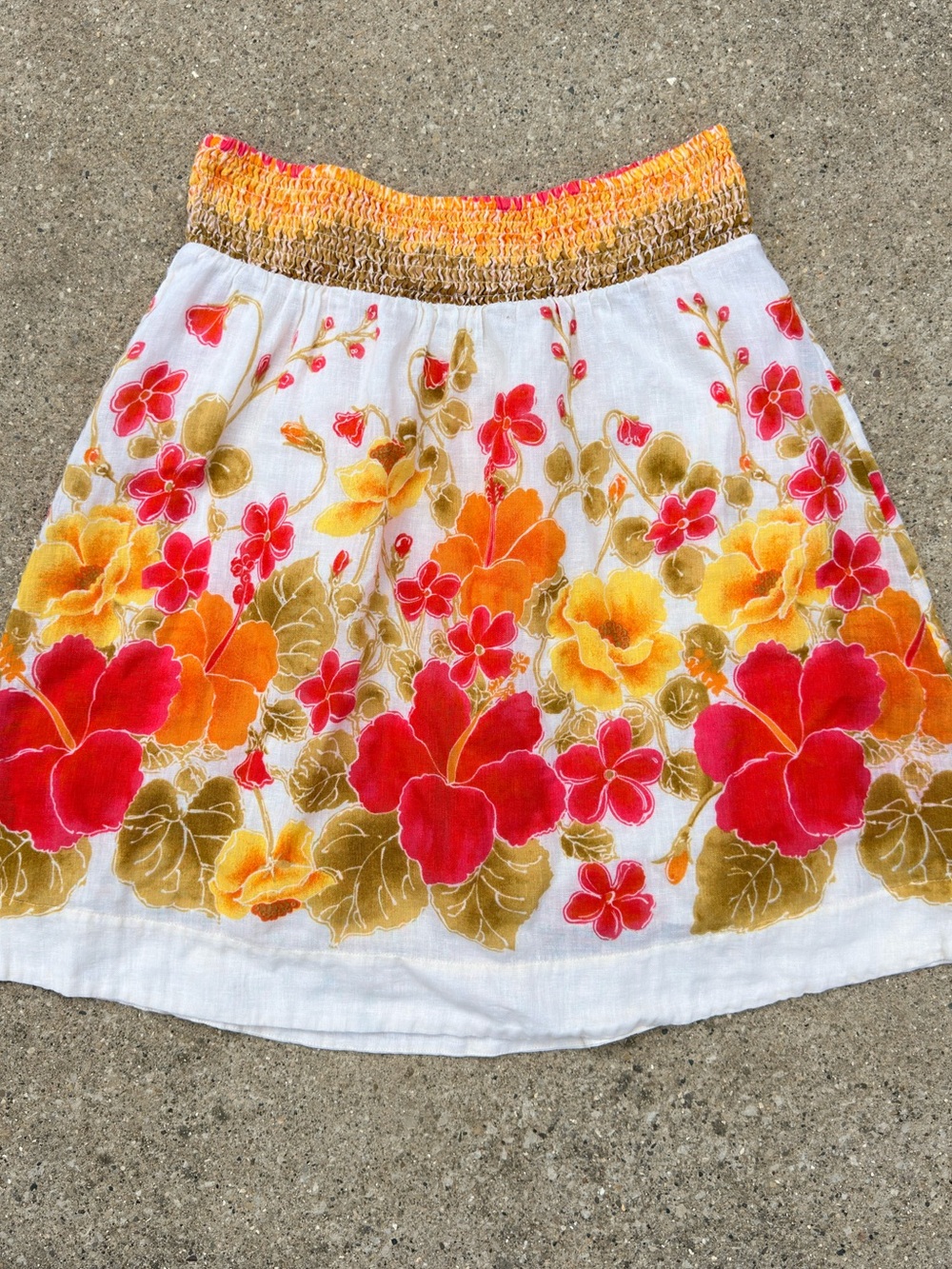 Free People Linen / Cotton Skirt with Red, Orange & Yellow Floral Print